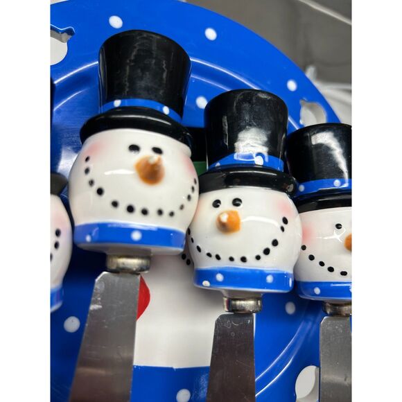 VINTAGE Kirkland's Holiday Snowman Cheese Plate And Spreader Set - Picture 11 of 16